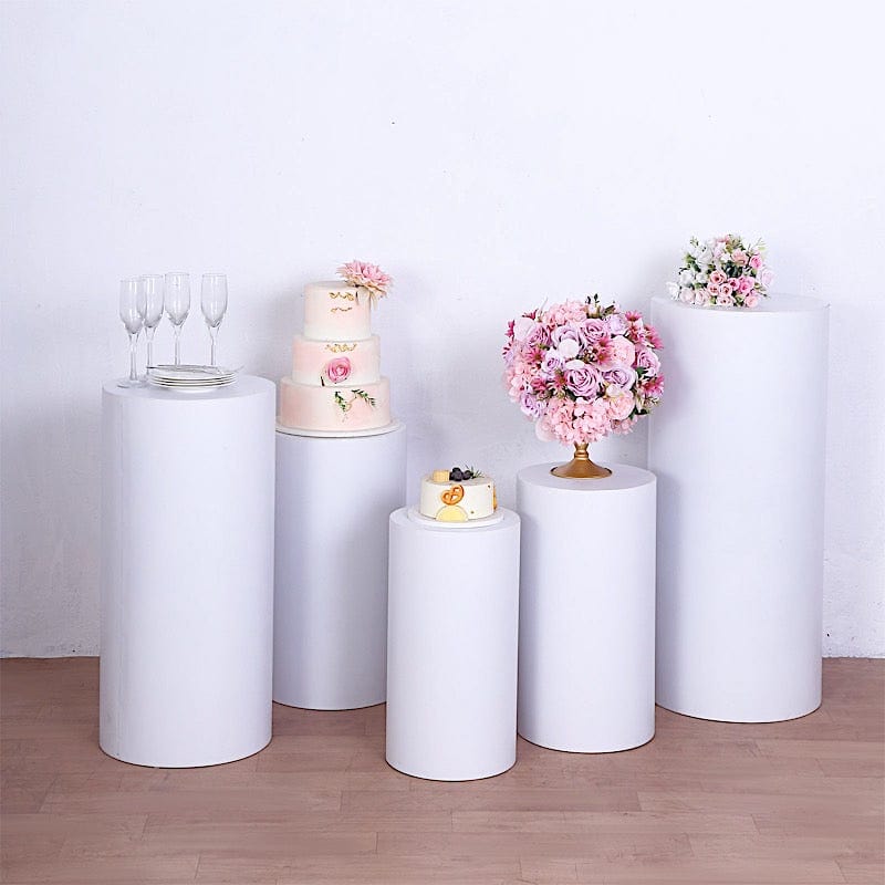 5 Metal Cylinder Prop Pedestal Stands for Wedding Aisle - White PROP_BOX_006_SET_MET