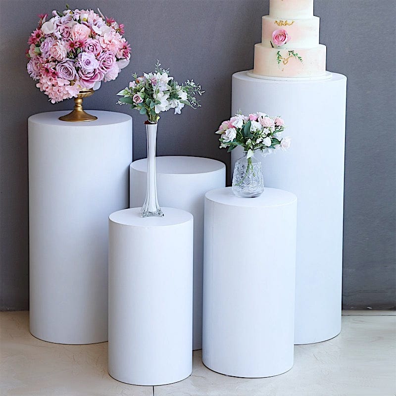 5 Metal Cylinder Prop Pedestal Stands for Wedding Aisle - White PROP_BOX_006_SET_MET