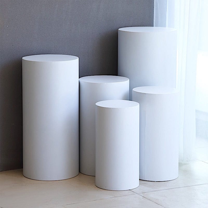 5 Metal Cylinder Prop Pedestal Stands for Wedding Aisle - White PROP_BOX_006_SET_MET
