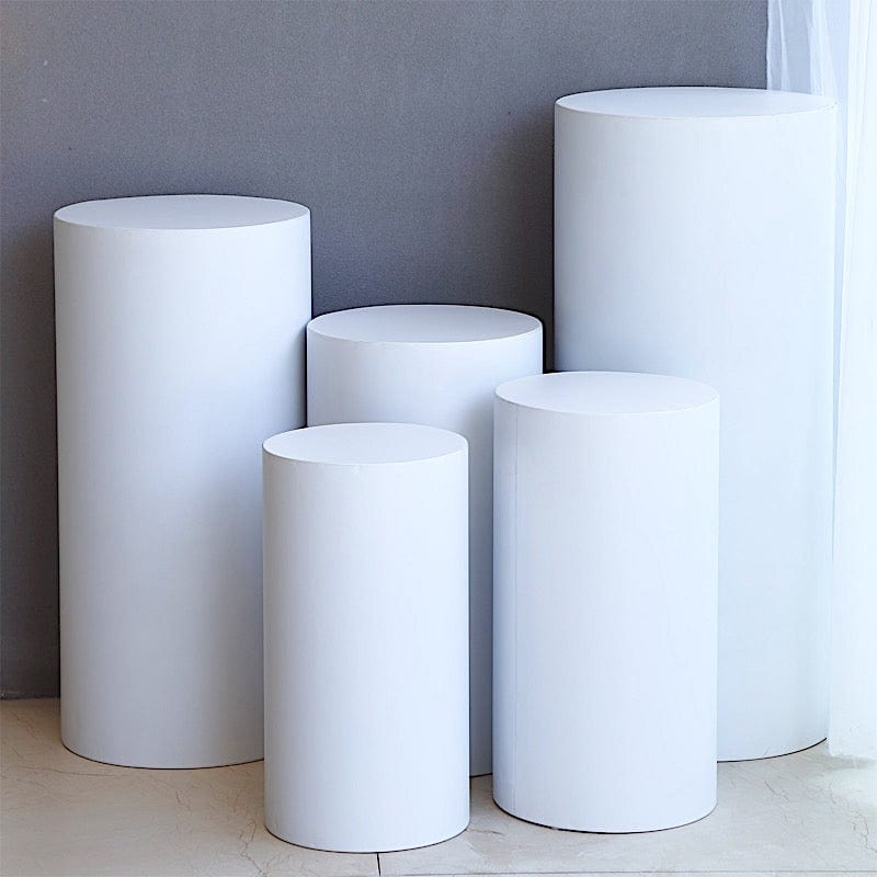 5 Metal Cylinder Prop Pedestal Stands for Wedding Aisle - White PROP_BOX_006_SET_MET