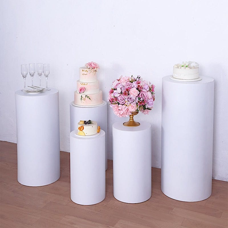 5 Metal Cylinder Prop Pedestal Stands for Wedding Aisle - White PROP_BOX_006_SET_MET