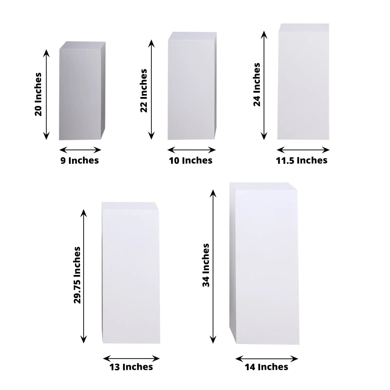 5 Metal Display Boxes Centerpieces Pedestal Riser Columns - White PROP_BOX_001_SET_MET