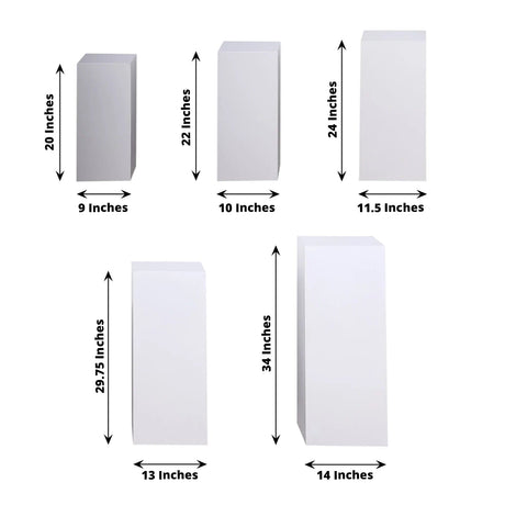 5 Metal Display Boxes Centerpieces Pedestal Riser Columns - White PROP_BOX_001_SET_MET