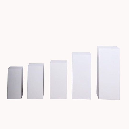 5 Metal Display Boxes Centerpieces Pedestal Riser Columns - White PROP_BOX_001_SET_MET