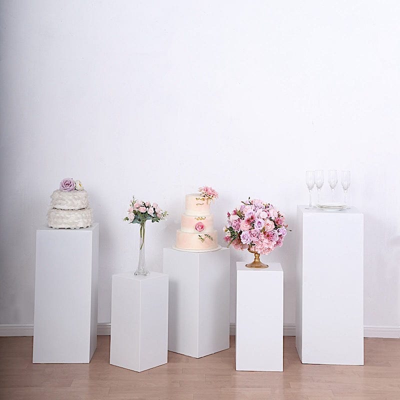 5 Metal Display Boxes Centerpieces Pedestal Riser Columns - White PROP_BOX_001_SET_MET