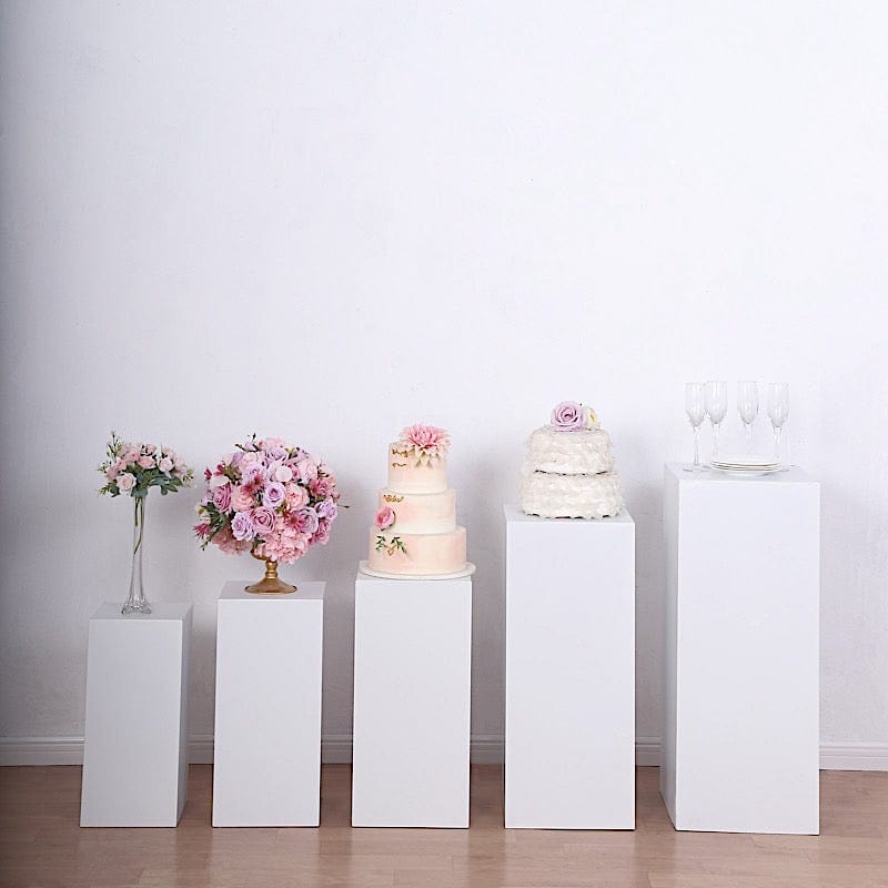 5 Metal Display Boxes Centerpieces Pedestal Riser Columns - White PROP_BOX_001_SET_MET