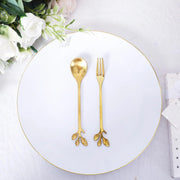 5" Metal Spoon and Fork with Leaves Shaped Handle Favors Set in a Gift Box - Gold FAV_GF_ST_008_GOLD