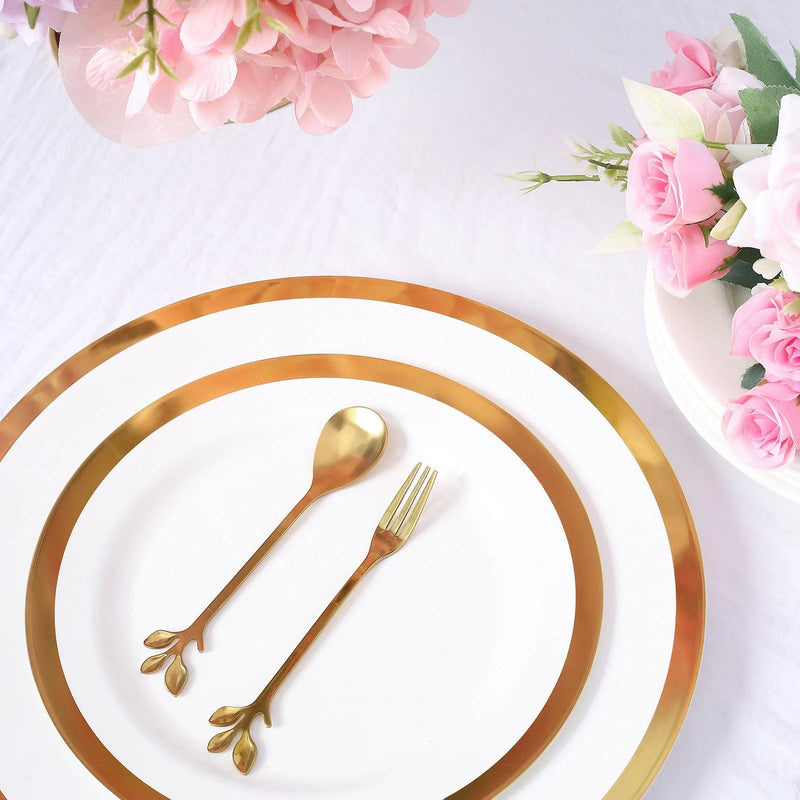 5" Metal Spoon and Fork with Leaves Shaped Handle Favors Set in a Gift Box - Gold FAV_GF_ST_008_GOLD