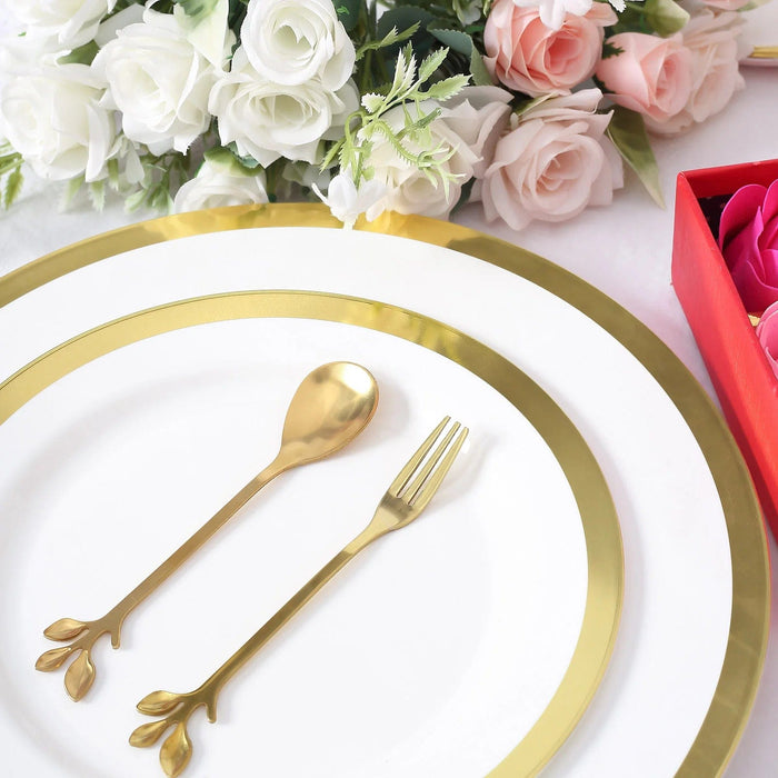 5" Metal Spoon and Fork with Leaves Shaped Handle Favors Set in a Gift Box - Gold FAV_GF_ST_008_GOLD