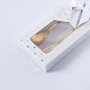 5" Metal Spoon and Fork with Leaves Shaped Handle Favors Set in a Gift Box - Gold FAV_GF_ST_008_GOLD