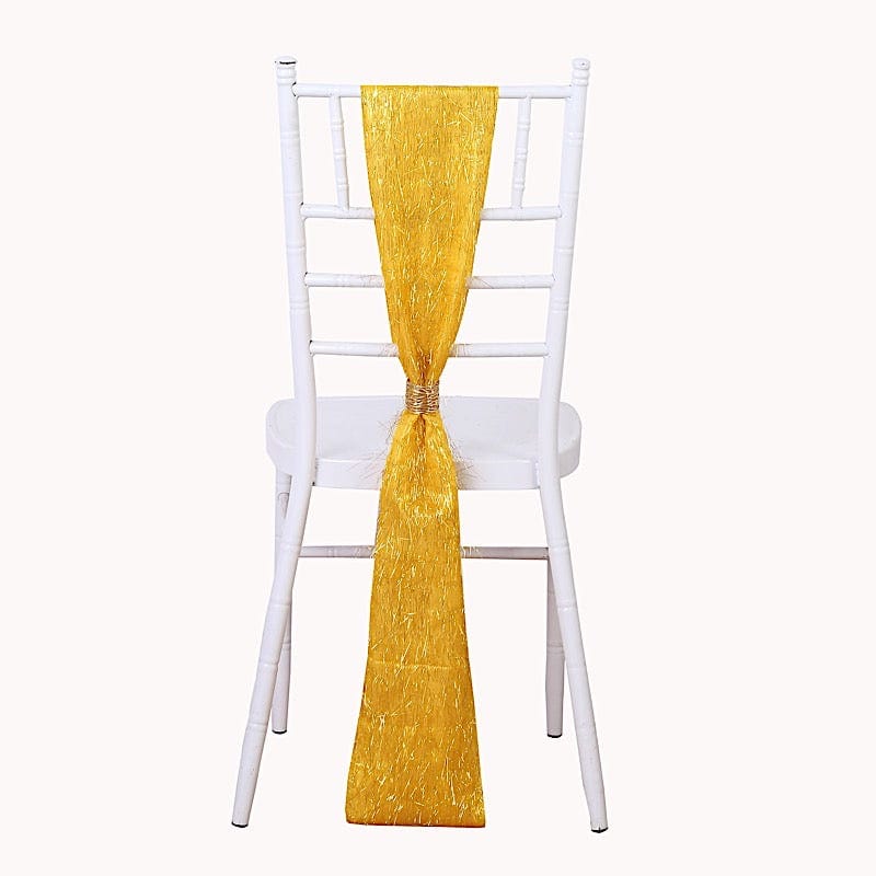 5 Metallic Fringe Shag Tinsel Chair Sashes SASH_STR01_GOLD