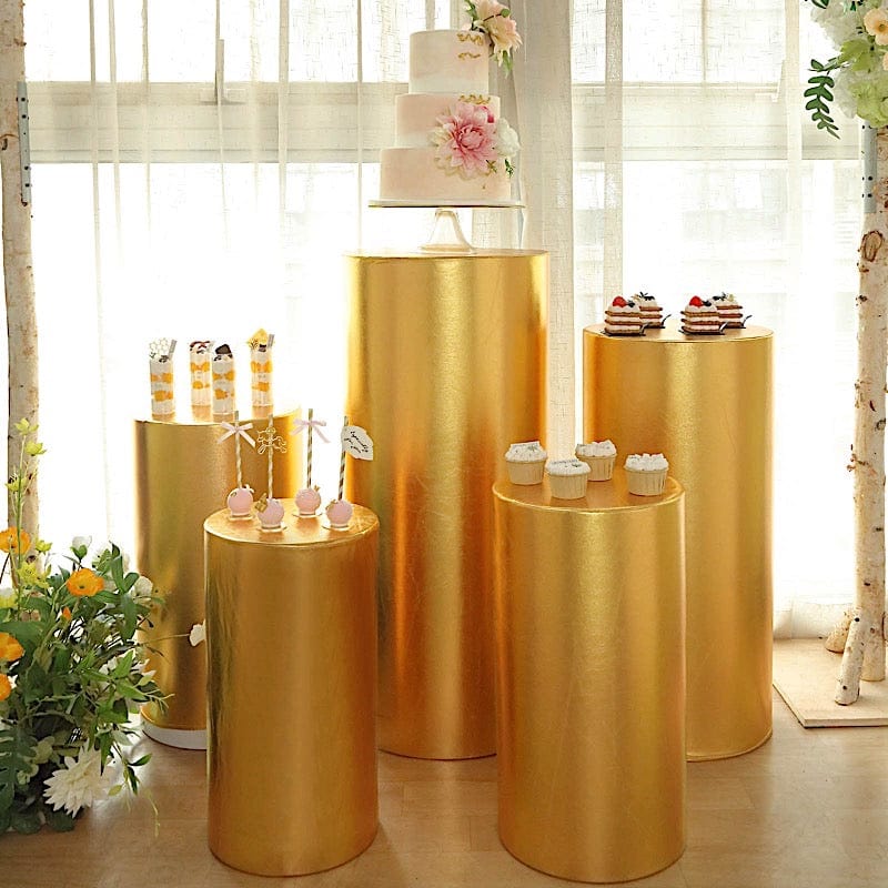 5 Metallic Spandex Cylinder Display Box Stand Covers