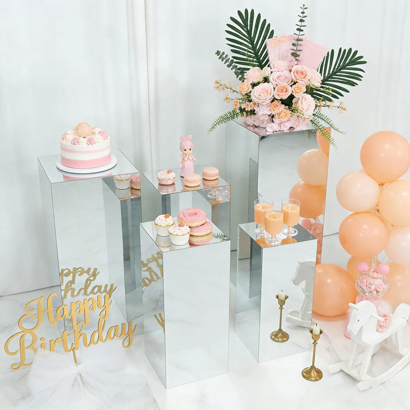 5 Mirror Acrylic Rectangular Display Stands Pre-Assembled Pedestal Riser