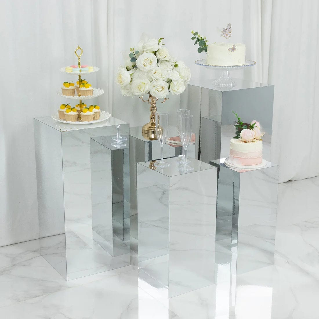 5 Mirror Acrylic Rectangular Display Stands Pre-Assembled Pedestal Riser