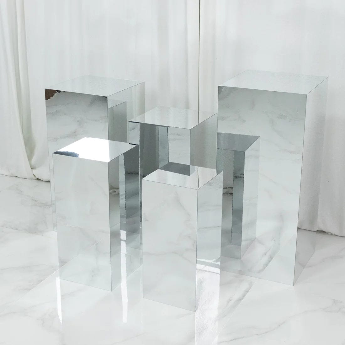 5 Mirror Acrylic Rectangular Display Stands Pre-Assembled Pedestal Riser