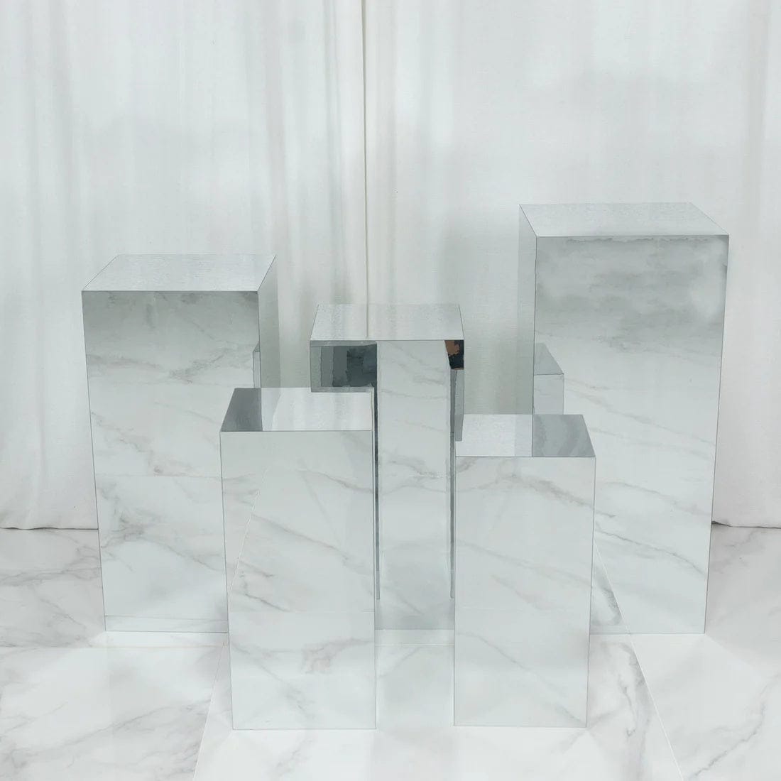 5 Mirror Acrylic Rectangular Display Stands Pre-Assembled Pedestal Riser