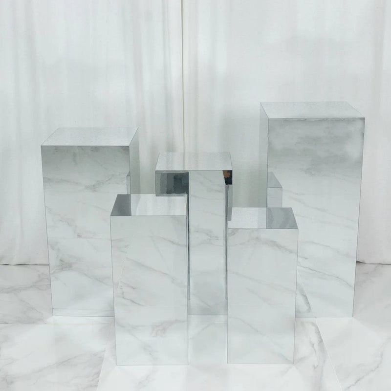 5 Mirror Acrylic Rectangular Display Stands Pre-Assembled Pedestal Riser