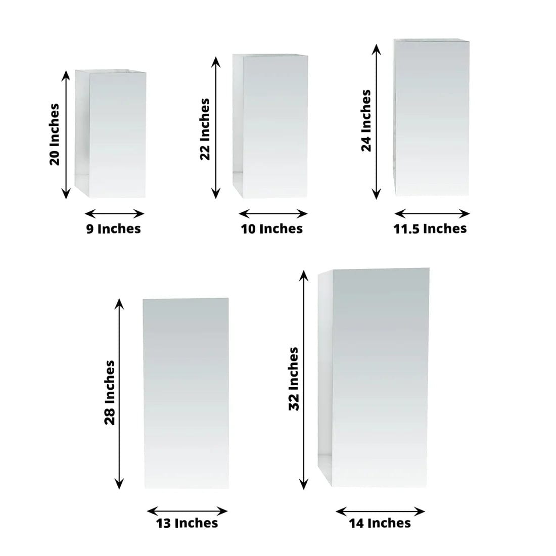 5 Mirror Acrylic Rectangular Display Stands Pre-Assembled Pedestal Riser
