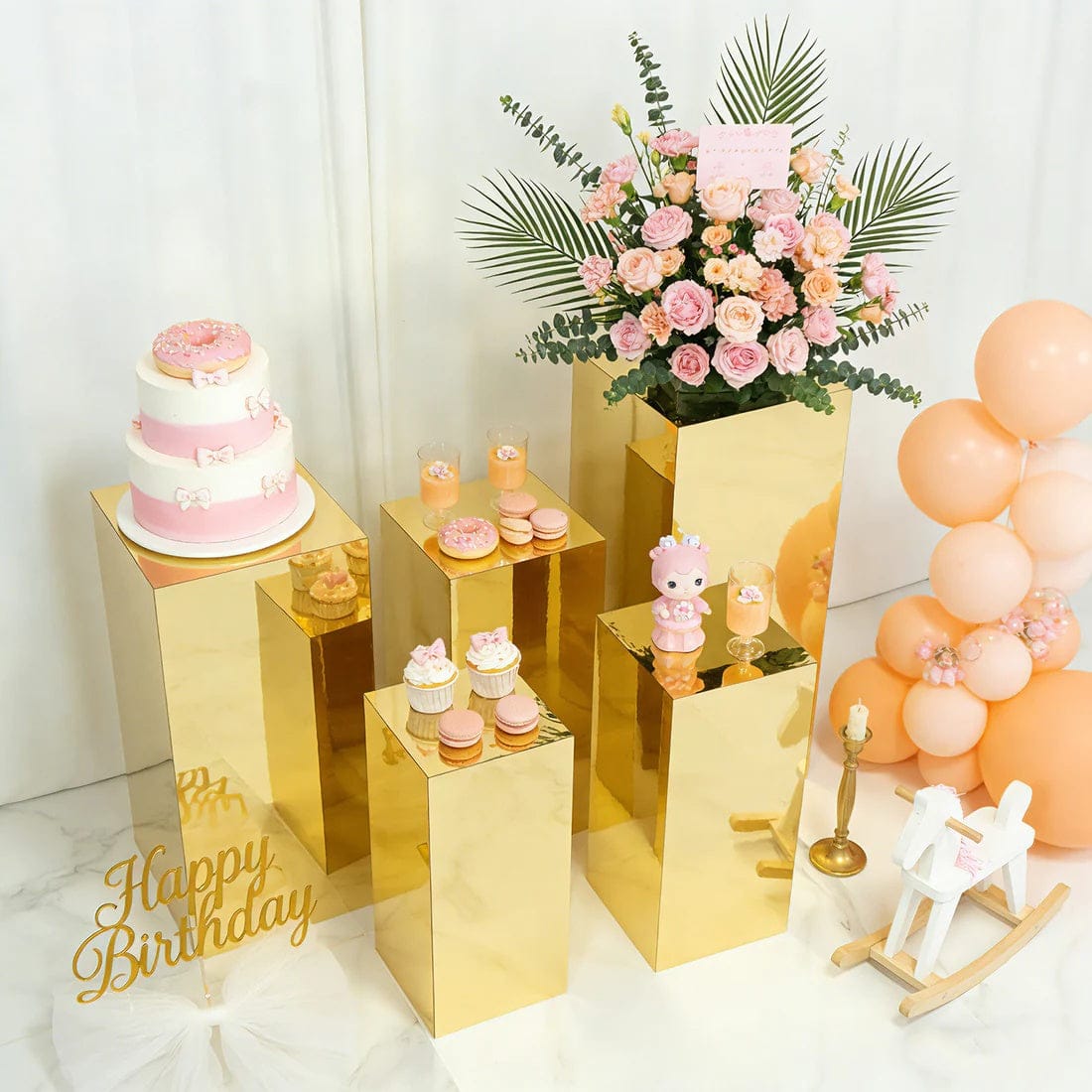 5 Mirror Acrylic Rectangular Display Stands Pre-Assembled Pedestal Riser