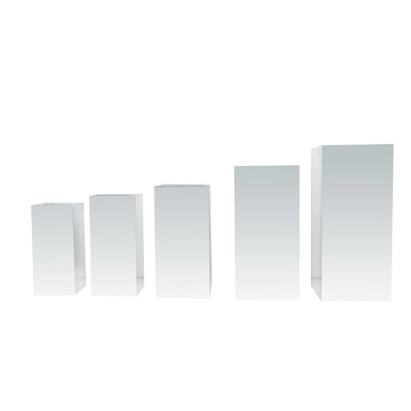 5 Mirror Acrylic Rectangular Display Stands Pre-Assembled Pedestal Riser PROP_BOX_001_SET_ACRY_SILV