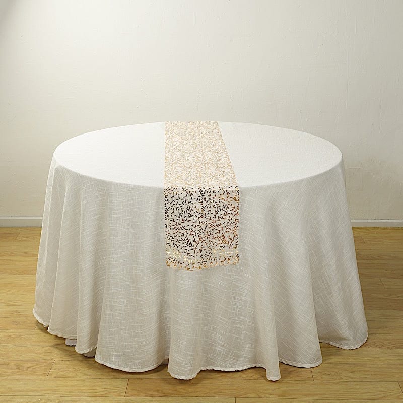 5 Organza Mesh Table Runner Rolls with Gold Foil Leaf Vines - White RUN_MET14_GOLD_PK