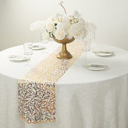 5 Organza Mesh Table Runner Rolls with Gold Foil Leaf Vines - White RUN_MET14_GOLD_PK