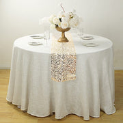 5 Organza Mesh Table Runner Rolls with Gold Foil Leaf Vines - White RUN_MET14_GOLD_PK