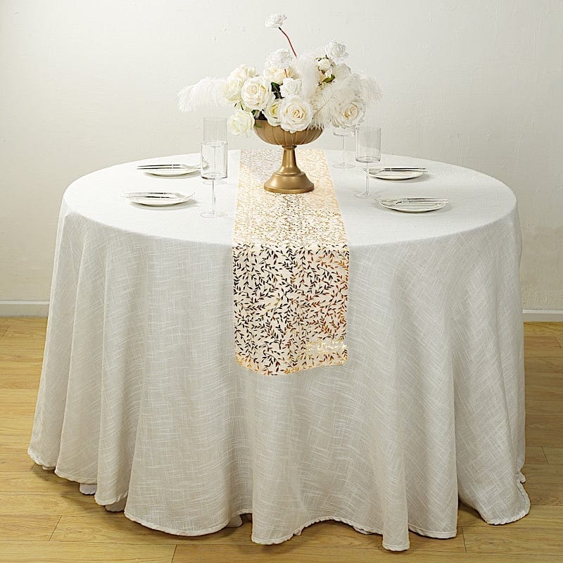 5 Organza Mesh Table Runner Rolls with Gold Foil Leaf Vines - White RUN_MET14_GOLD_PK