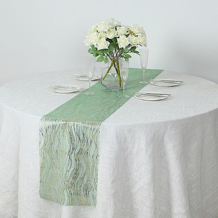5 Organza Table Runners with Foil Wave Design