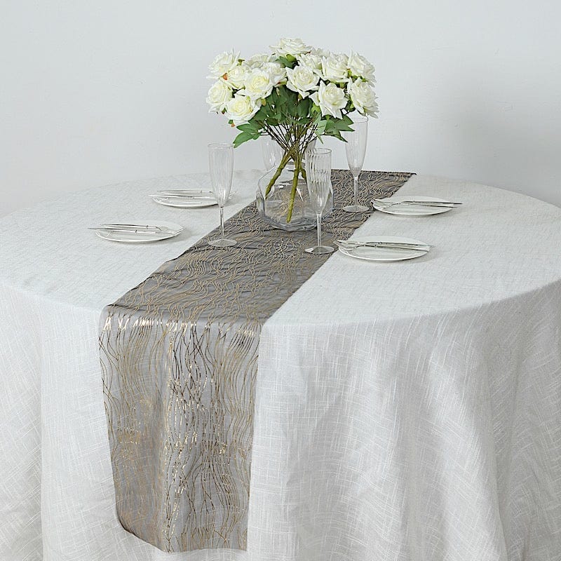5 Organza Table Runners with Foil Wave Design