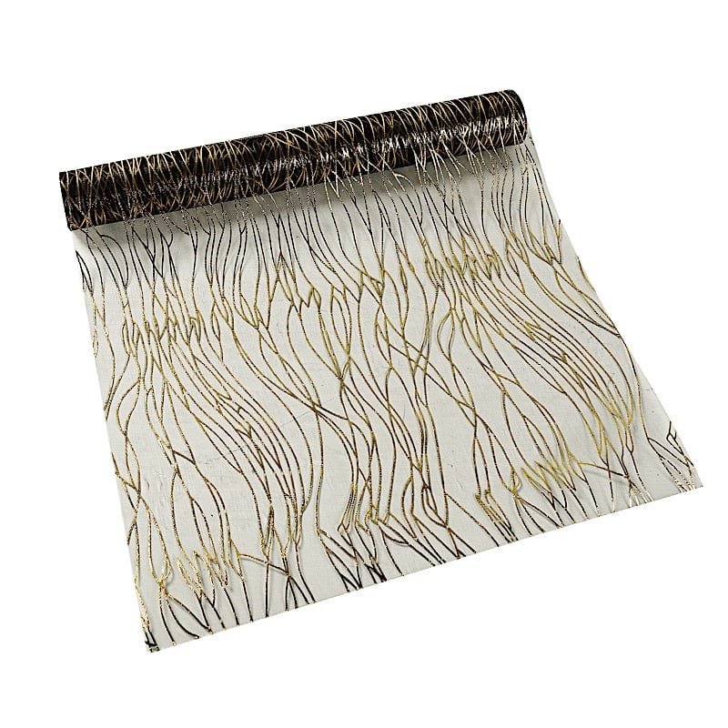 5 Organza Table Runners with Foil Wave Design RUN_MET13_BLKGD_PK