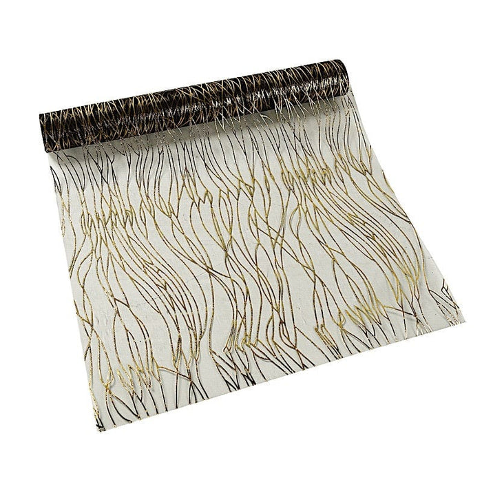 5 Organza Table Runners with Foil Wave Design RUN_MET13_BLKGD_PK