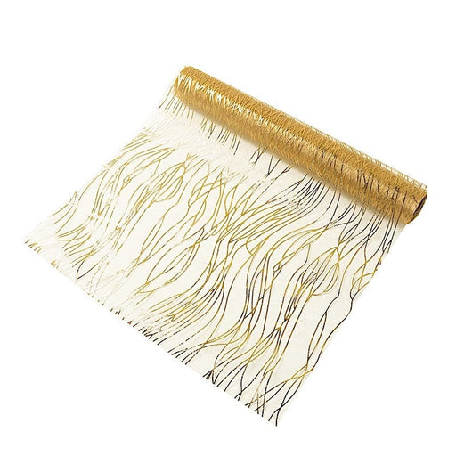 5 Organza Table Runners with Foil Wave Design RUN_MET13_GDGD_PK