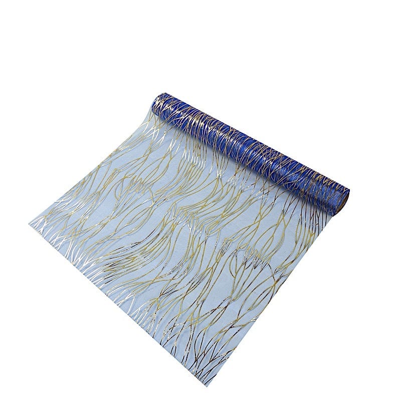 5 Organza Table Runners with Foil Wave Design RUN_MET13_RYGD_PK