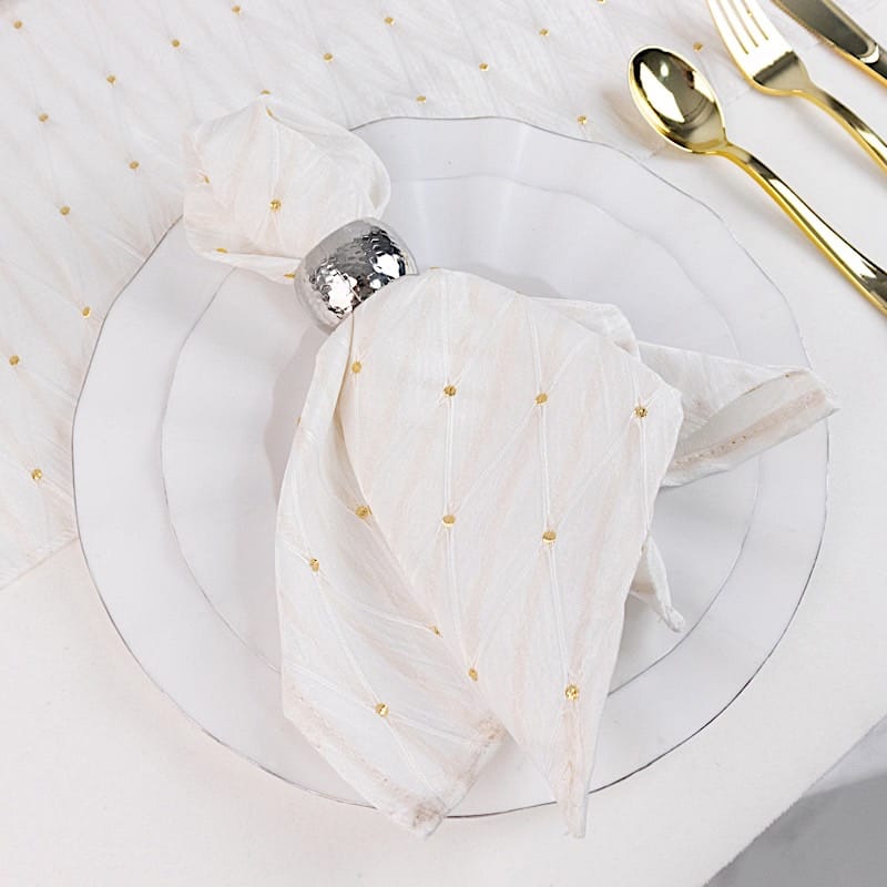 5 Pack 17" x 17" Jacquard Cloth Napkins Diamond Trellis with Gold Accent Dots