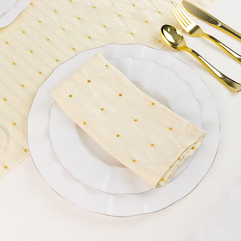 5 Pack 17" x 17" Jacquard Cloth Napkins Diamond Trellis with Gold Accent Dots
