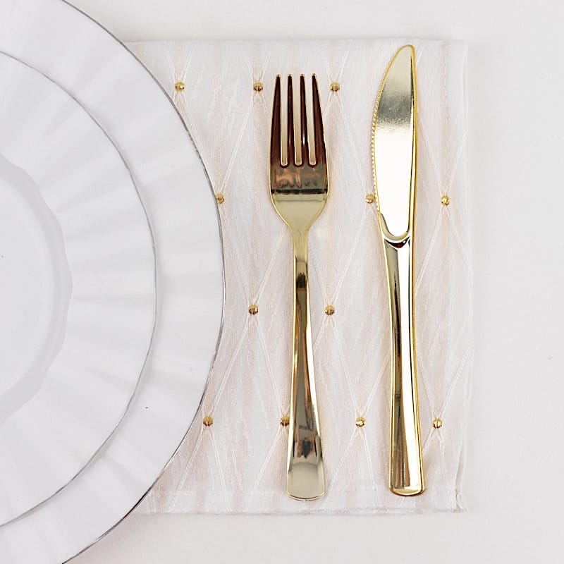 5 Pack 17" x 17" Jacquard Cloth Napkins Diamond Trellis with Gold Accent Dots