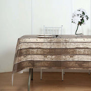 5 pack 52" x 108" Rectangular Disposable Plastic Tablecloth with Rustic Wooden Print - Charcoal Gray TAB_PVC_WOD01_108_GREY_PK