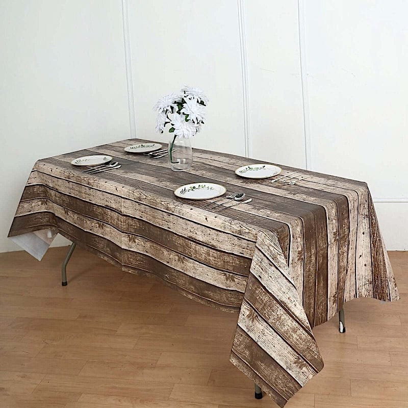 5 pack 52" x 108" Rectangular Disposable Plastic Tablecloth with Rustic Wooden Print - Charcoal Gray TAB_PVC_WOD01_108_GREY_PK
