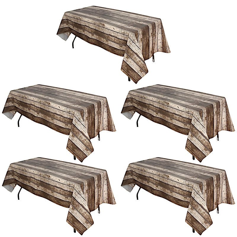 5 pack 52" x 108" Rectangular Disposable Plastic Tablecloth with Rustic Wooden Print - Charcoal Gray TAB_PVC_WOD01_108_GREY_PK