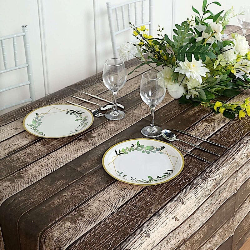 5 pack 52" x 108" Rectangular Disposable Plastic Tablecloth with Rustic Wooden Print - Charcoal Gray TAB_PVC_WOD01_108_GREY_PK