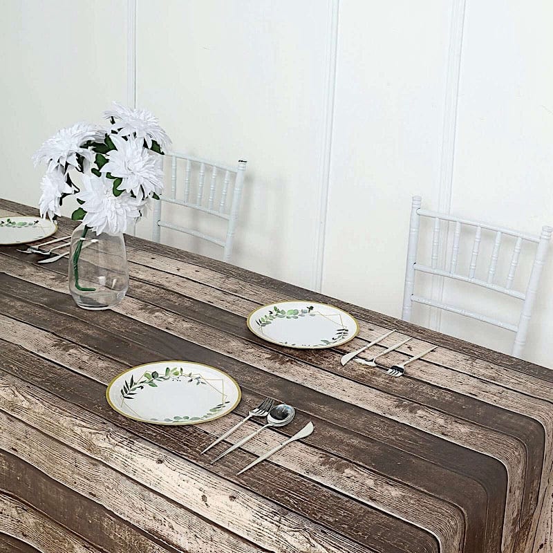 5 pack 52" x 108" Rectangular Disposable Plastic Tablecloth with Rustic Wooden Print - Charcoal Gray TAB_PVC_WOD01_108_GREY_PK