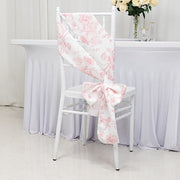 5 pcs 6" x 108" French Toile Floral Design Polyester Chair Sashes - White