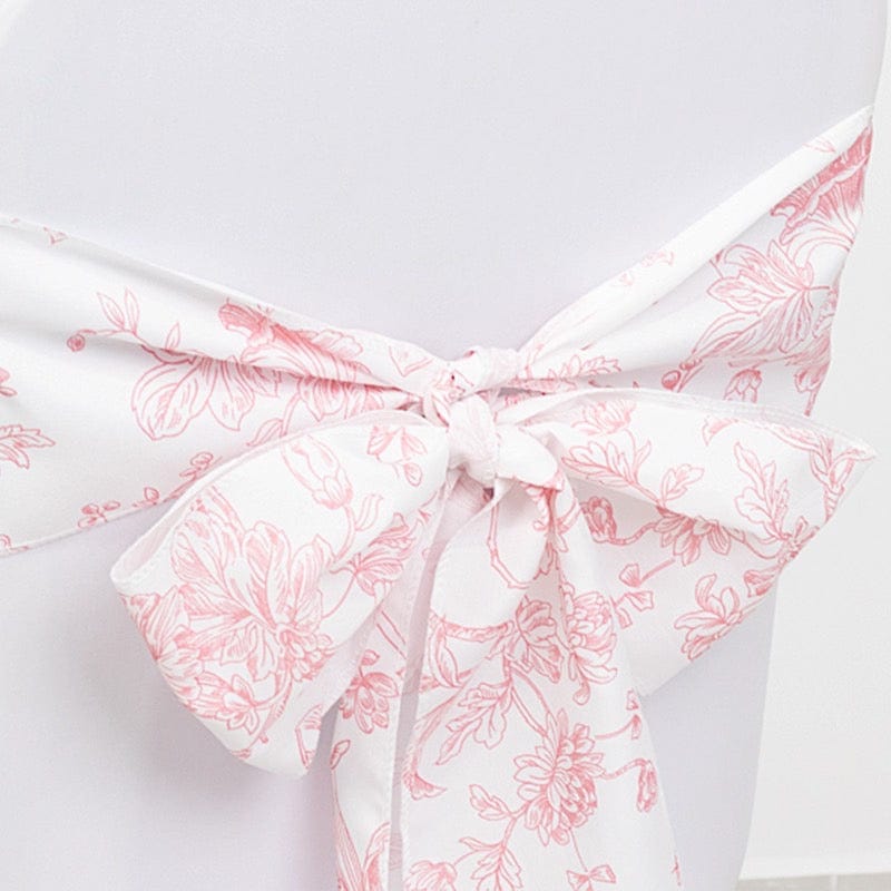 5 pcs 6" x 108" French Toile Floral Design Polyester Chair Sashes - White
