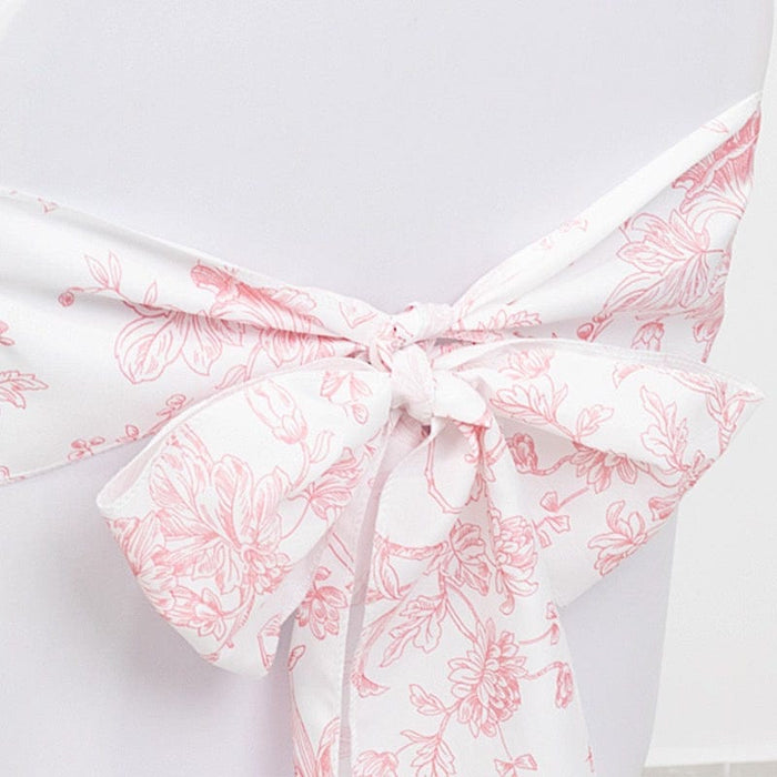 5 pcs 6" x 108" French Toile Floral Design Polyester Chair Sashes - White