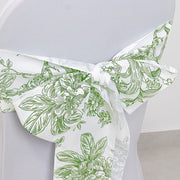 5 pcs 6" x 108" French Toile Floral Design Polyester Chair Sashes - White