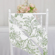 5 pcs 6" x 108" French Toile Floral Design Polyester Chair Sashes - White