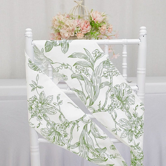 5 pcs 6" x 108" French Toile Floral Design Polyester Chair Sashes - White