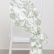 5 pcs 6" x 108" French Toile Floral Design Polyester Chair Sashes - White