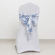 5 pcs 6" x 108" French Toile Floral Design Polyester Chair Sashes - White